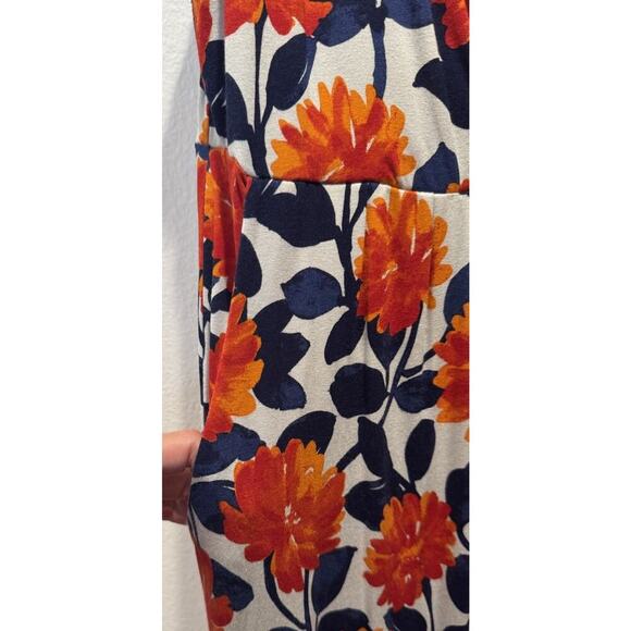 Garnet Hill Women's Size Large Orange Blue Sleeveless Floral Print Dress V Neck - Picture 5 of 7